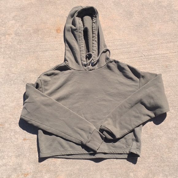 H&M DARK GREEN CROPPED HOODIE - Picture 1 of 4